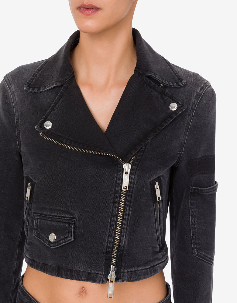 Stretch denim biker jacket Dark grey Moschino Jeans 3