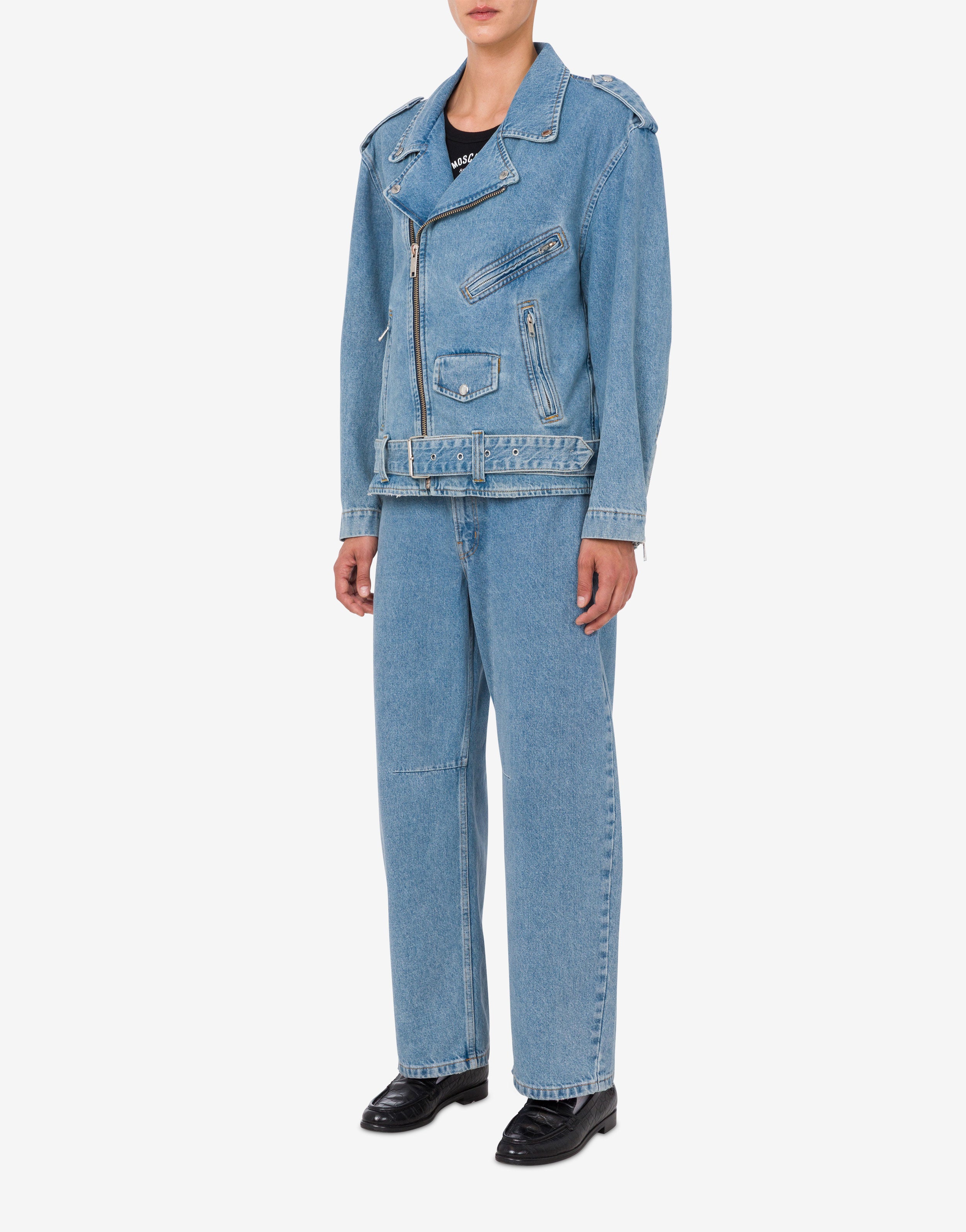 Cotton denim biker jacket Moschino Jeans | Moschino