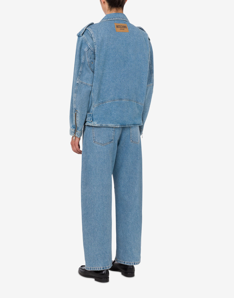 Chaqueta motera de denim de algodón Blue Denim Moschino Jeans 2