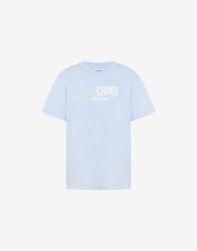 Printed cotton jersey T-shirt Sky blue Love Moschino 0