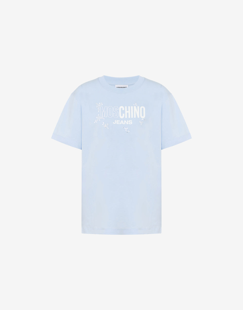 Printed cotton jersey T-shirt Sky blue Moschino Jeans 0