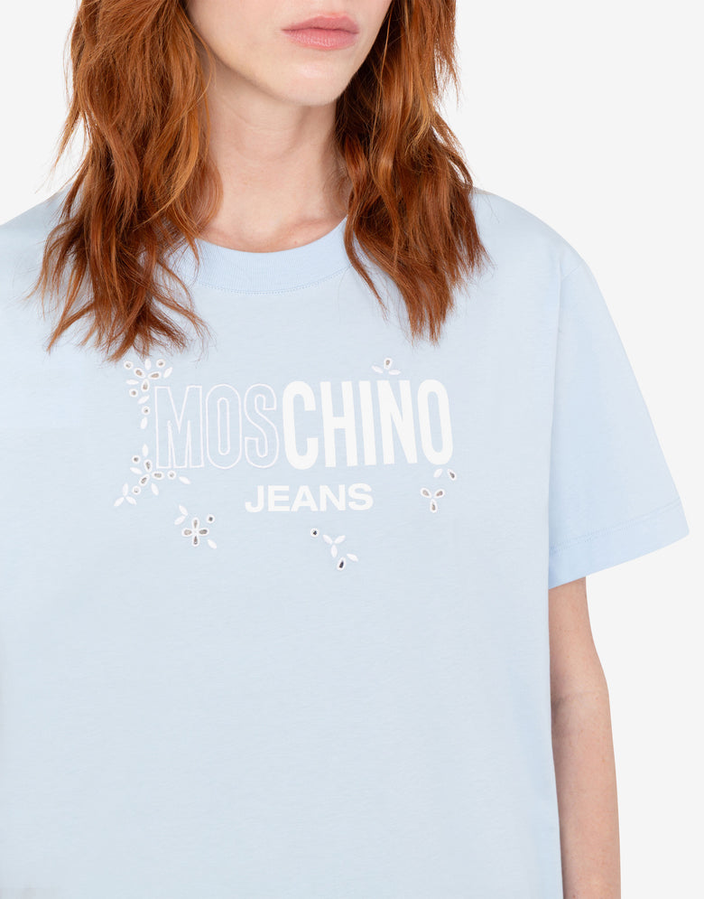 Printed cotton jersey T-shirt Sky blue Moschino Jeans 3