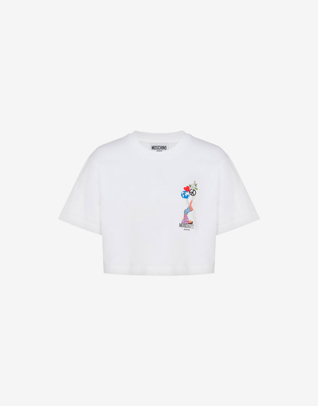 Printed cotton jersey crop top White Love Moschino 0