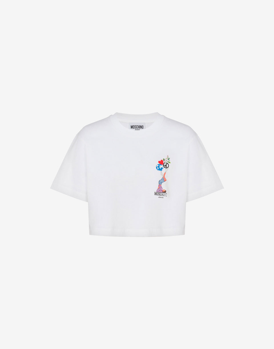 Printed cotton jersey crop top White Moschino Jeans 0