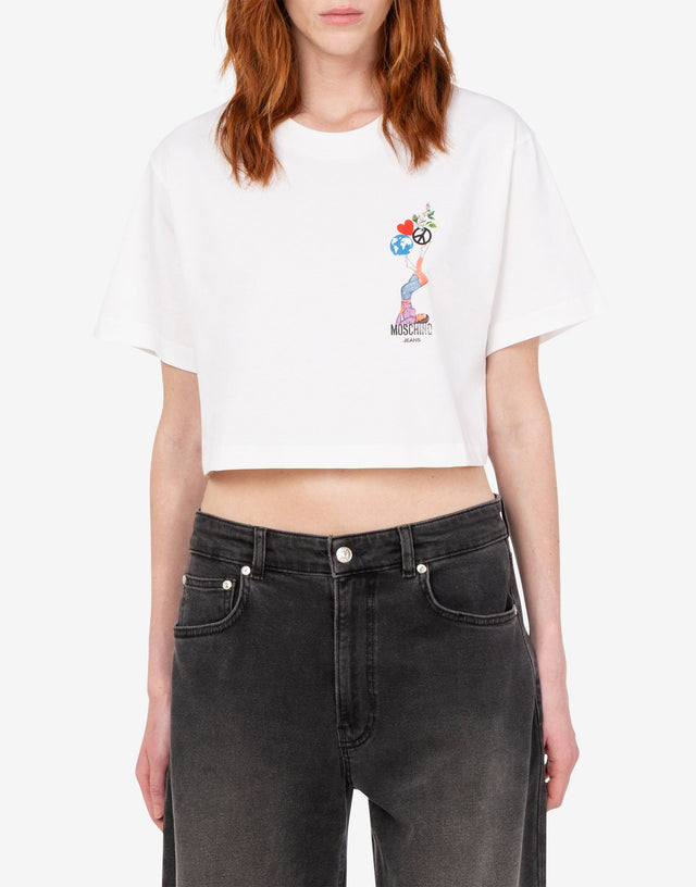 Printed cotton jersey crop top White Love Moschino 1