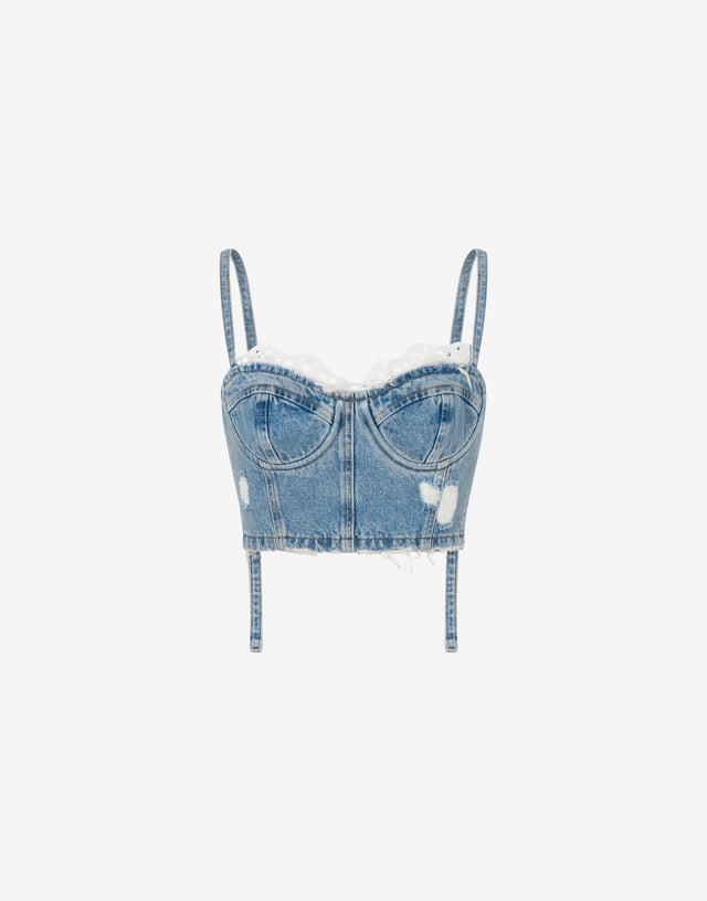 Top crop en denim de algodón Blue Denim Moschino Jeans 0