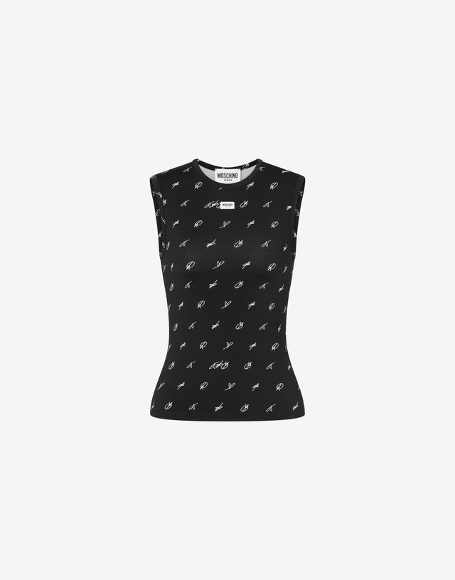 Printed technical jersey top Black Moschino Jeans 0
