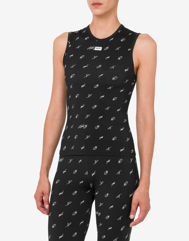 Printed technical jersey top Black Moschino Jeans 1
