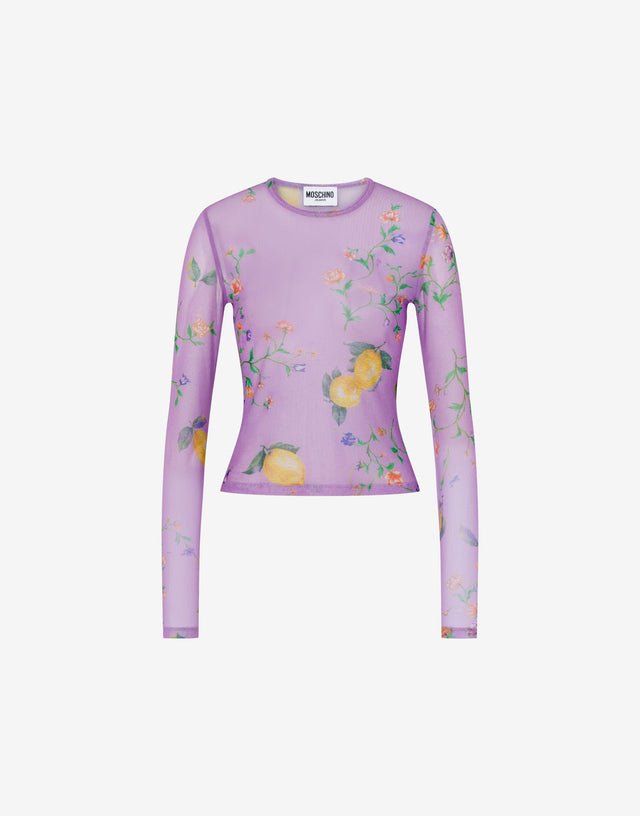Printed mesh T-shirt Light purple Moschino Jeans 0