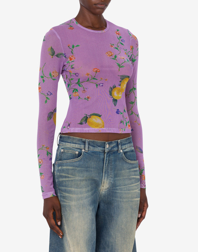 Printed mesh T-shirt Light purple Moschino Jeans 1