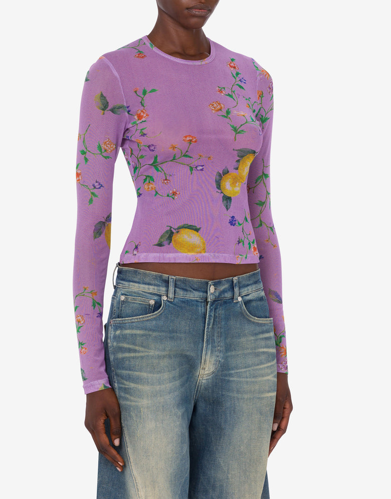 Printed mesh T-shirt Light purple Moschino Jeans 1