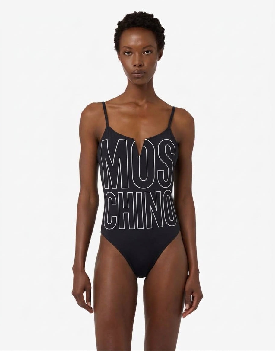 Printed Lycra one-piece swimsuit Black Moschino 0
