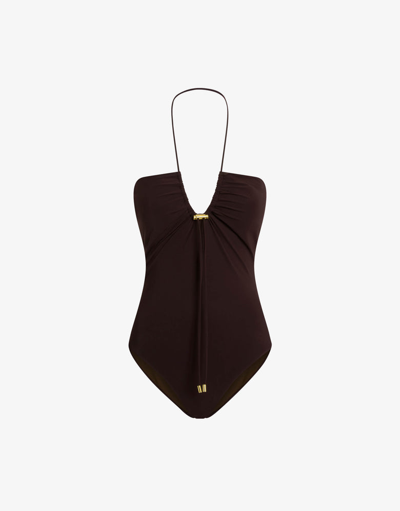 莱卡连体泳衣  深棕色 Moschino 3