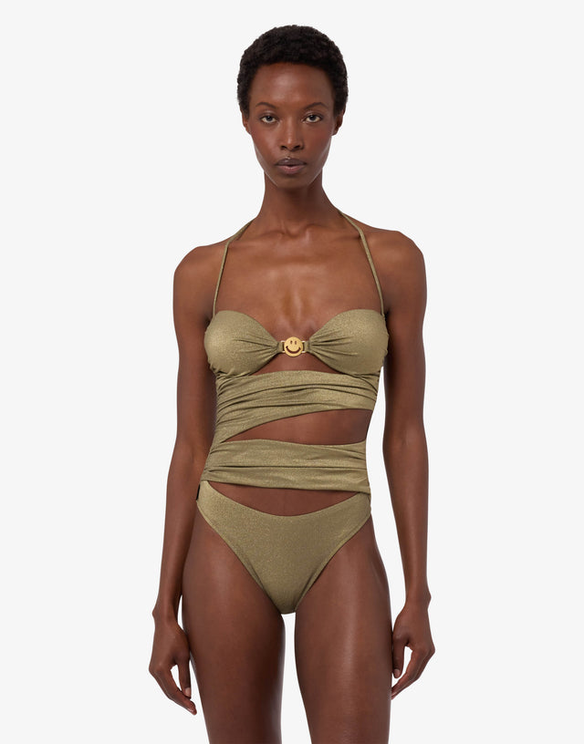 Bañador de una pieza en jersey lurex Smiley® Verde militar Moschino 0