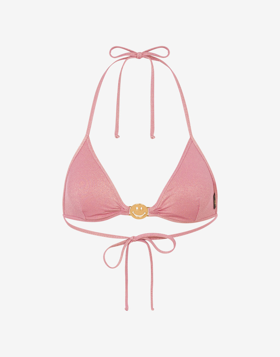 Smiley® lurex jersey triangle bikini top Rosa cipria Moschino 0