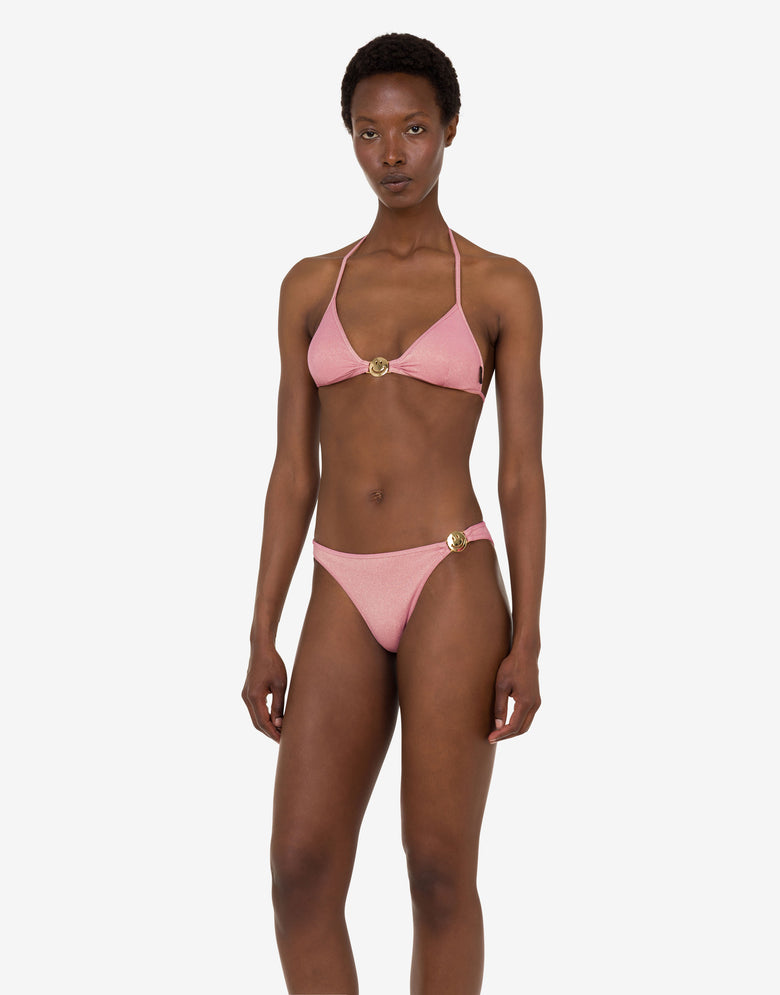Smiley® lurex jersey triangle bikini top Rosa cipria Moschino 1