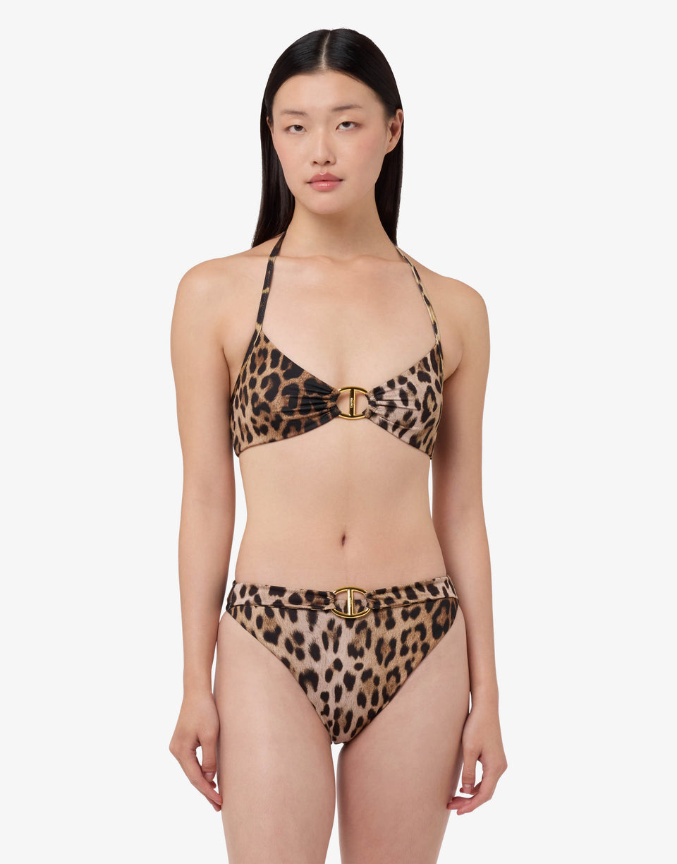 Top de bikini estampado de lycra Marrón Moschino 0