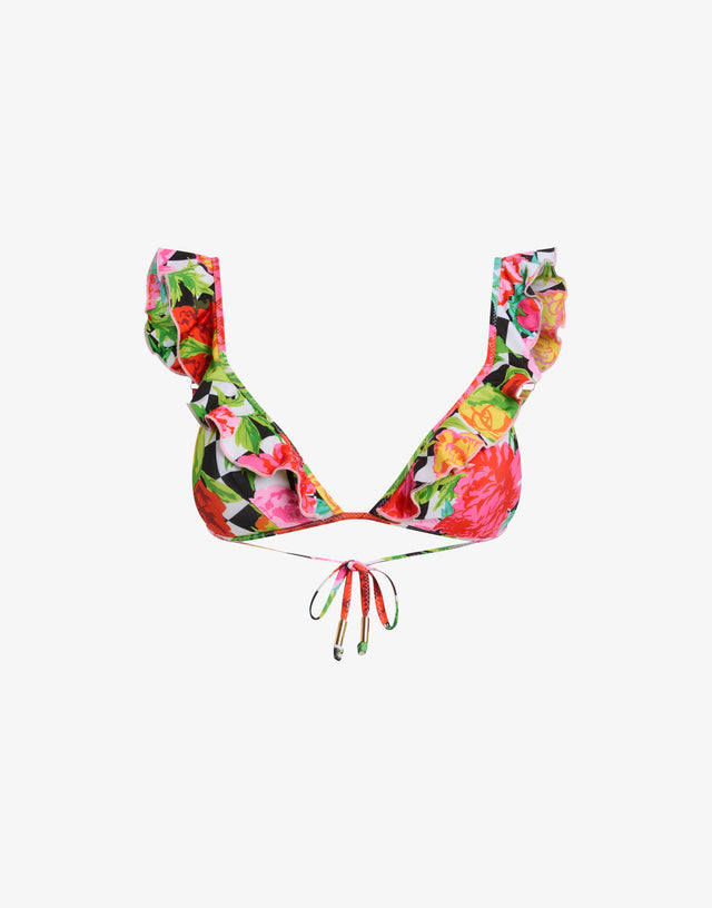 Top de bikini triangular de lycra estampada Multicolor Moschino 0