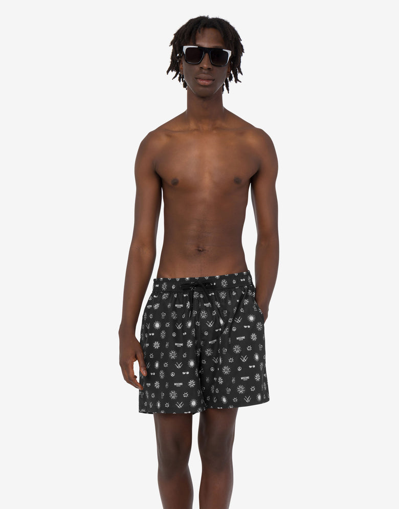 Printed nylon swim trunks Black Moschino 1