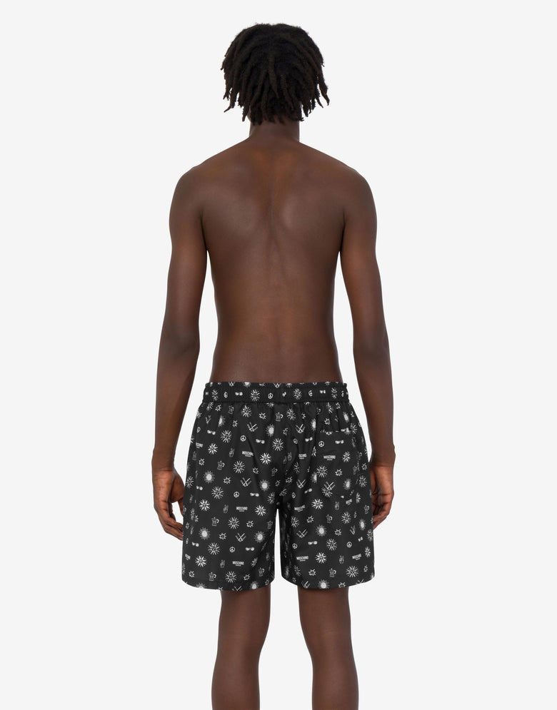 Printed nylon swim trunks Black Moschino 2