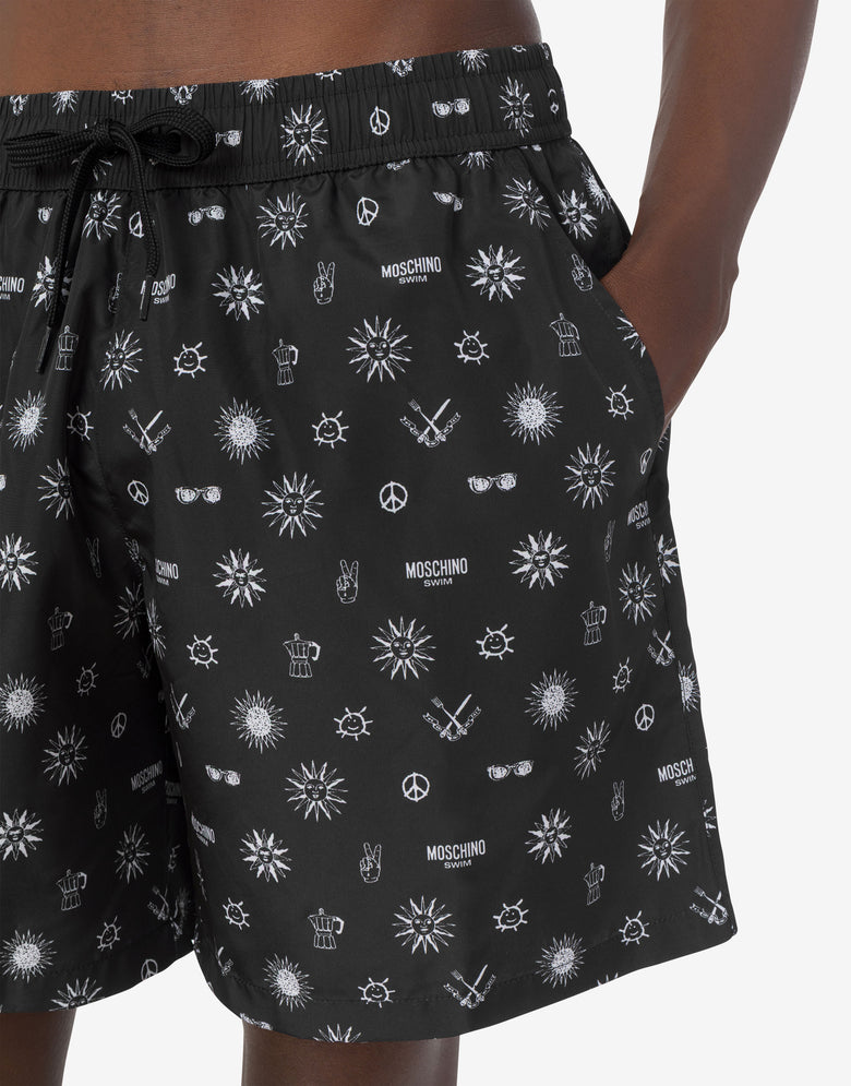 Printed nylon swim trunks Black Moschino 3