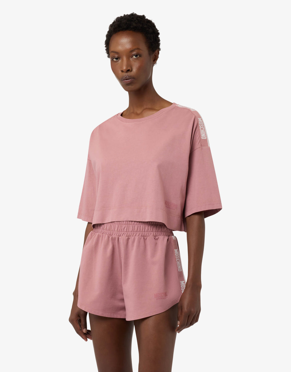 Camiseta corta de jersey de algodón  Rosado pálido Moschino 0