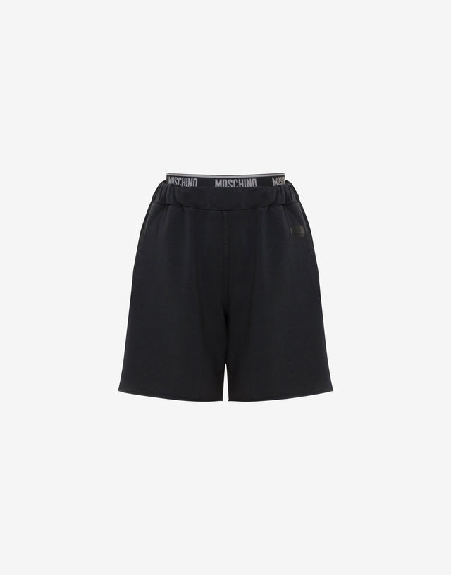Garment-dyed cotton fleece shorts Black Moschino 0
