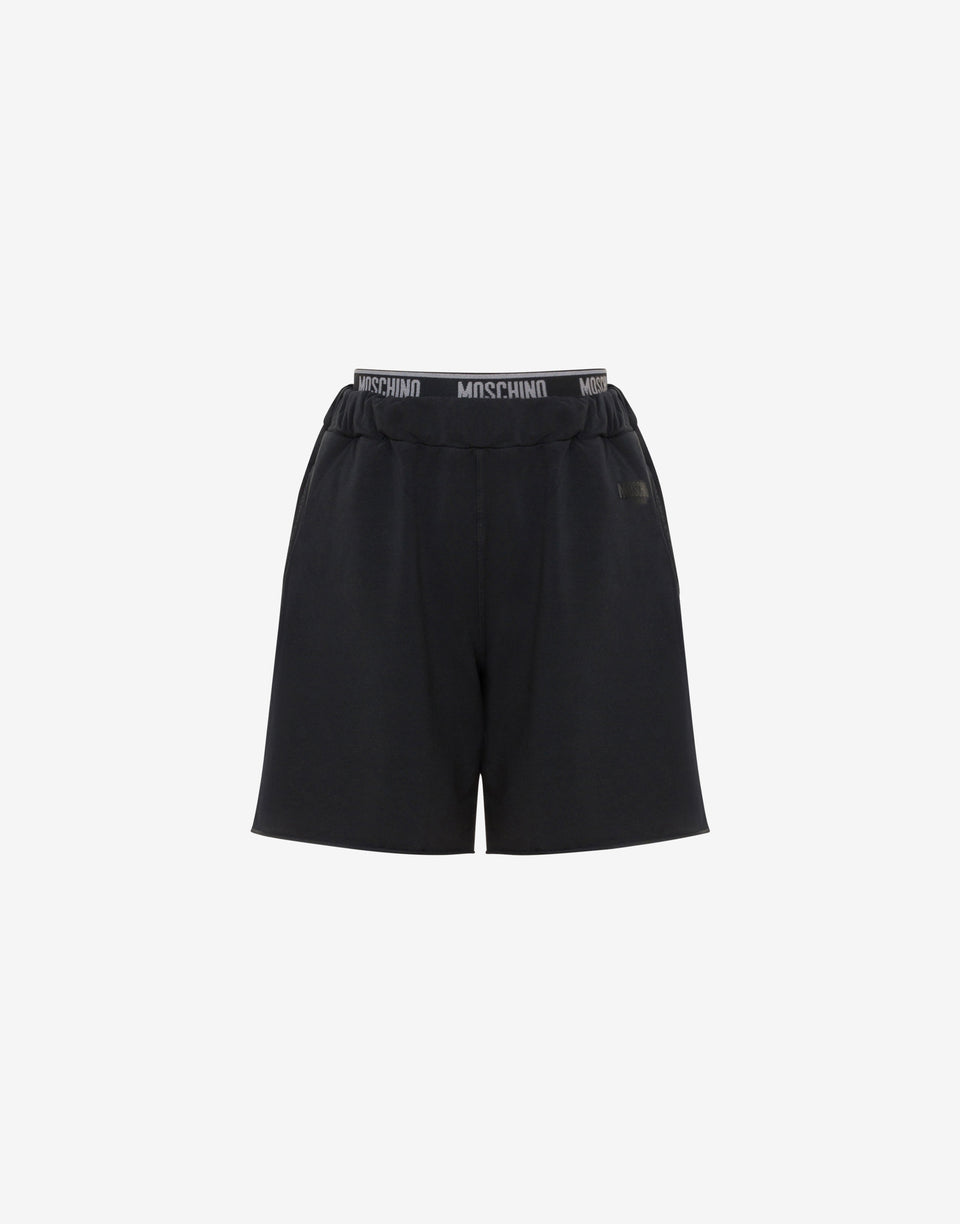 Garment-dyed cotton fleece shorts Black Moschino 0