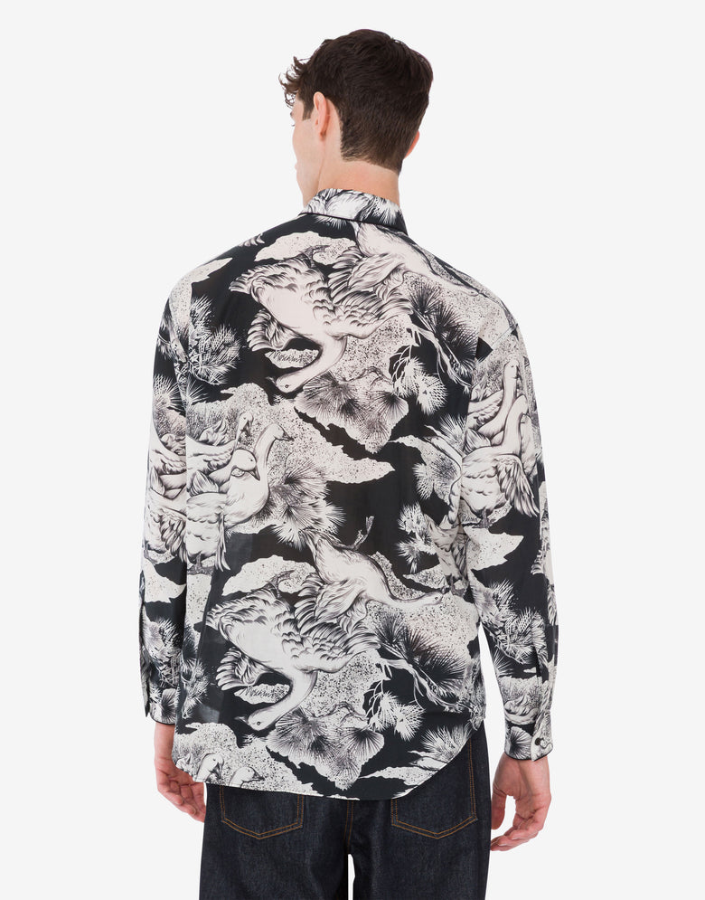 Lightweight cotton poplin shirt with goose print Black Moschino 3