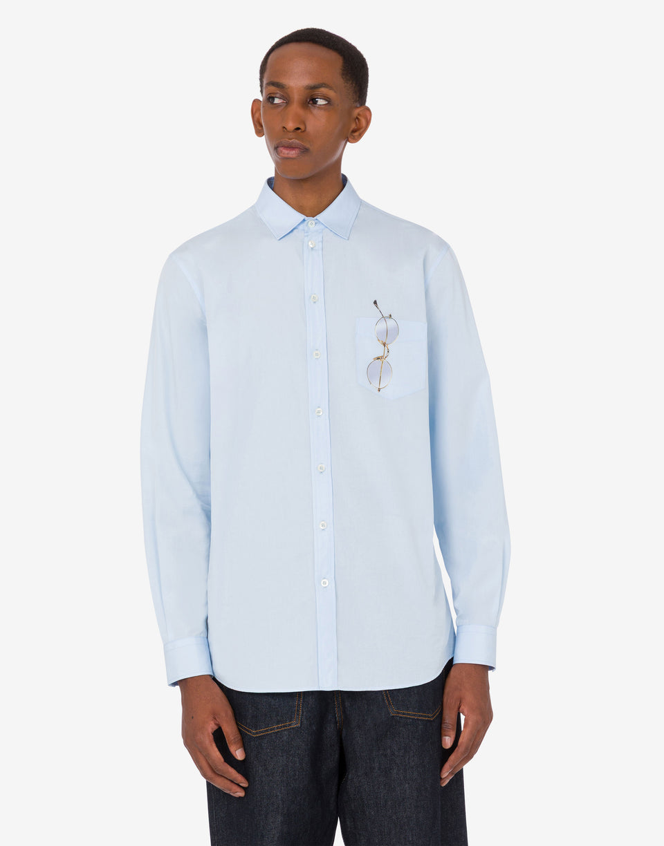 Printed cotton poplin shirt Azure Moschino 0