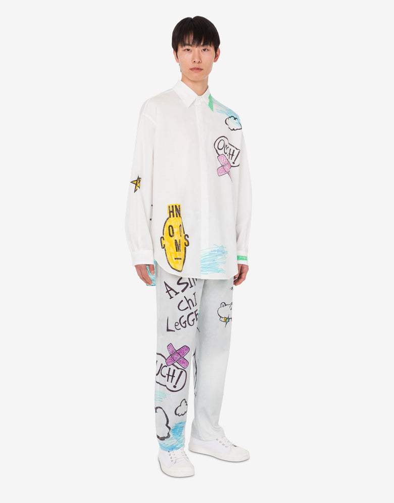 印花棉府绸衬衫 白色 Moschino 1