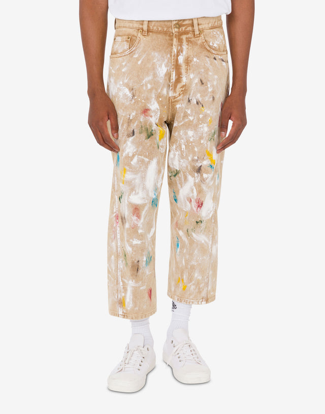 Printed stretch cotton bull trousers Beige Moschino 1