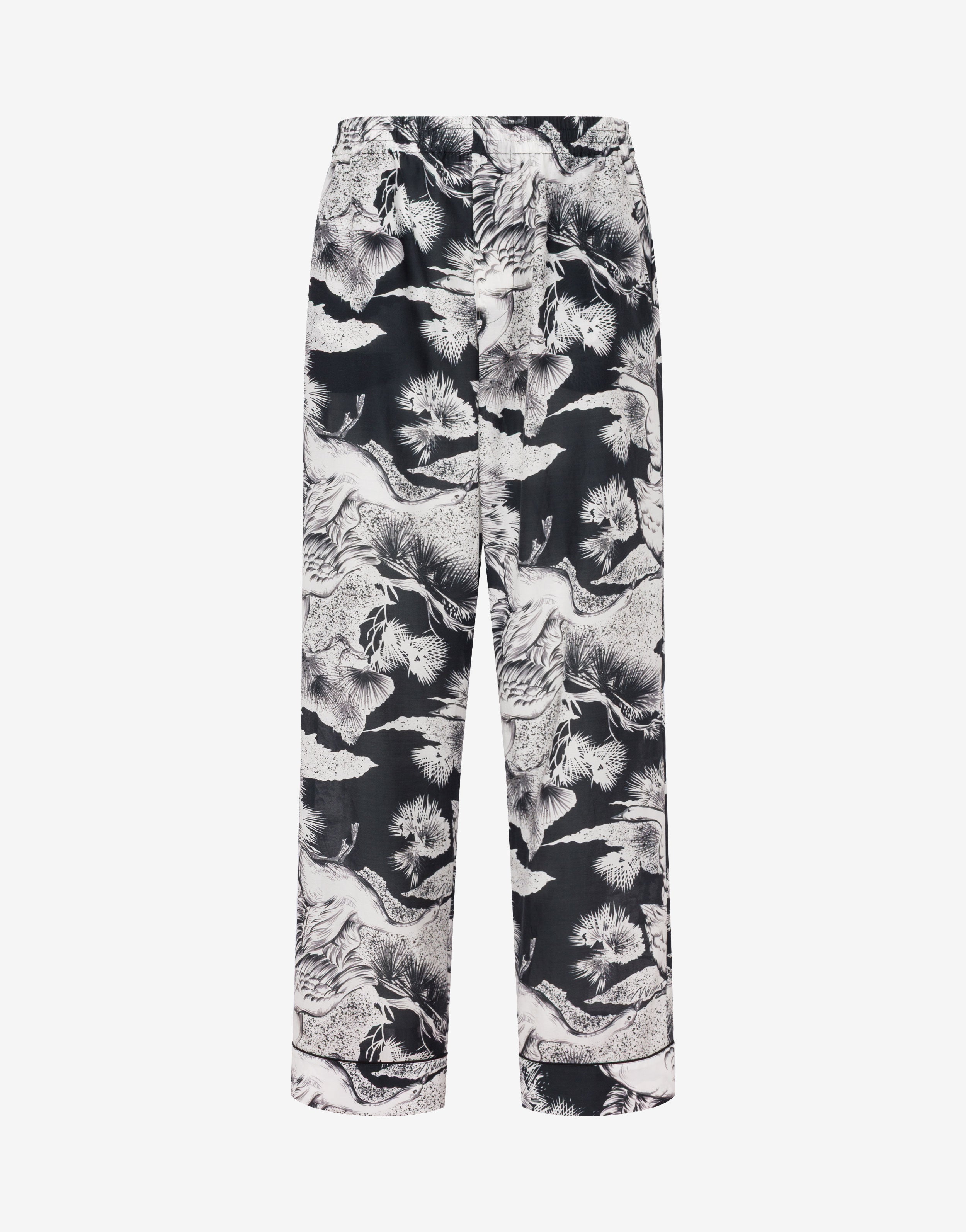 Lightweight cotton poplin pants with goose print