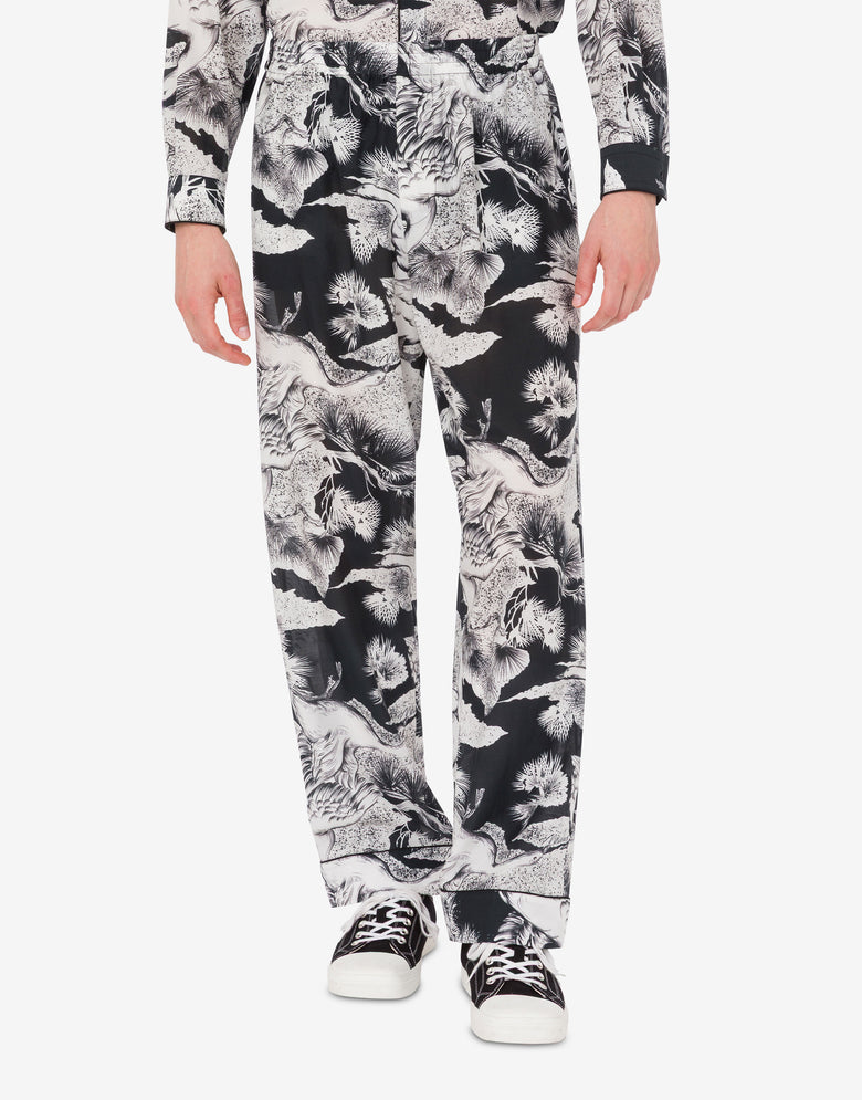 轻质棉府绸鹅纹长裤 黑色 Moschino 2