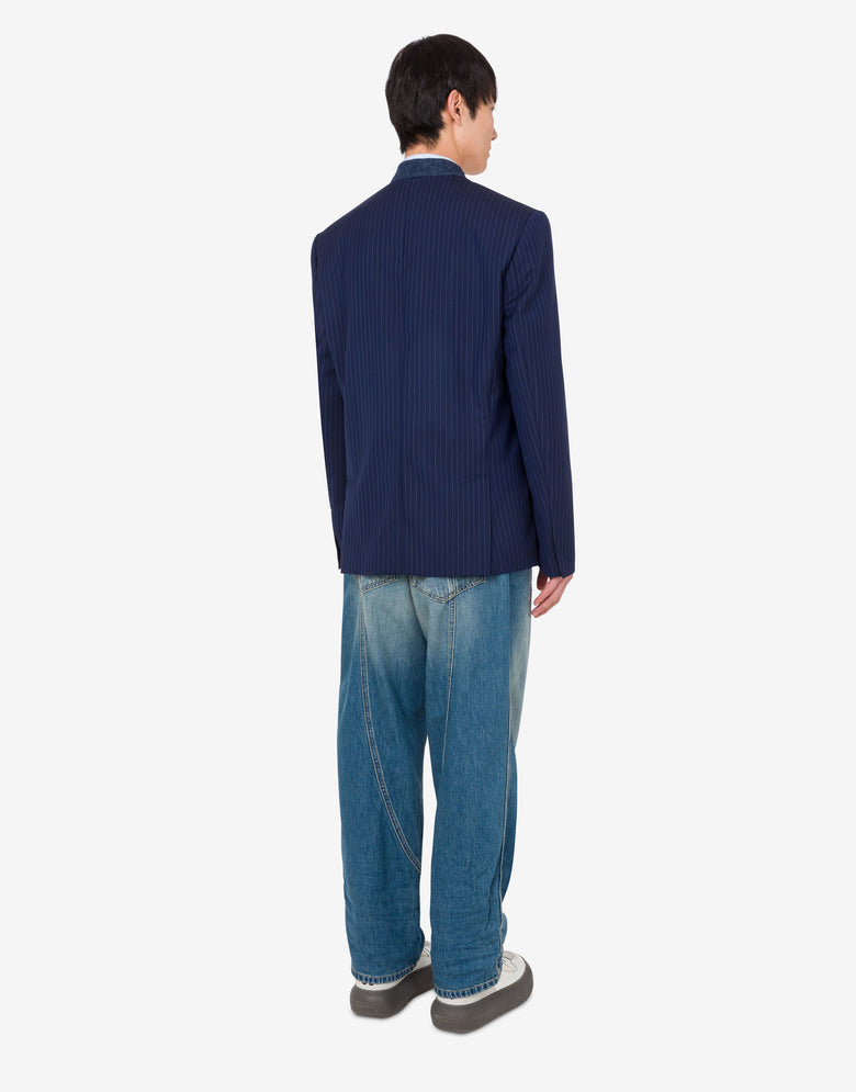 Chaqueta de lana a rayas teñida en hilo Azul oscuro Moschino 1