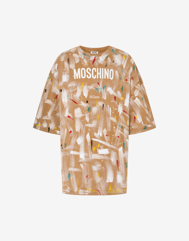 Camiseta estampada de jersey de algodón orgánico Beige Moschino 0