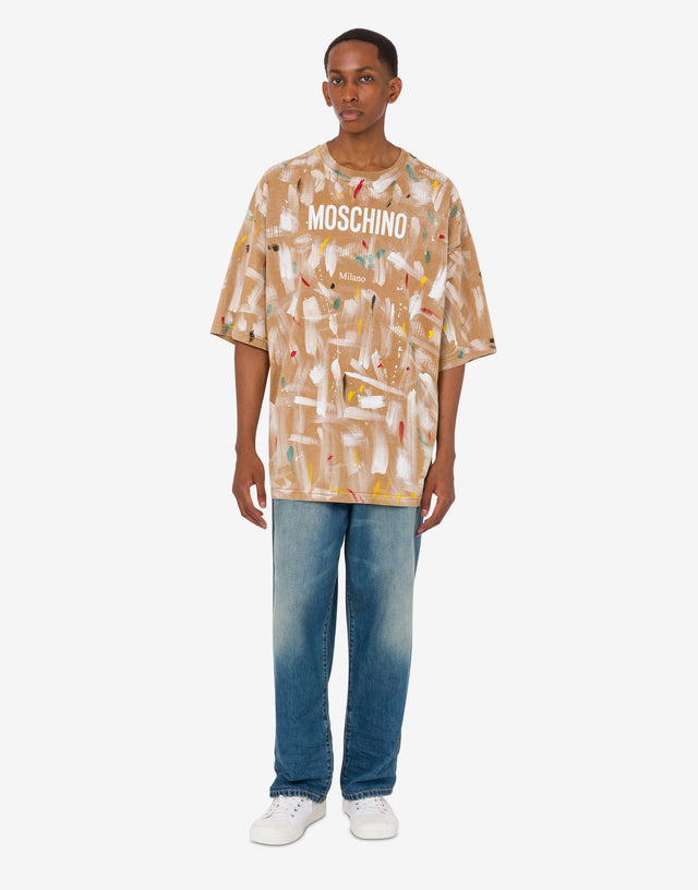 Camiseta estampada de jersey de algodón orgánico Beige Moschino 1