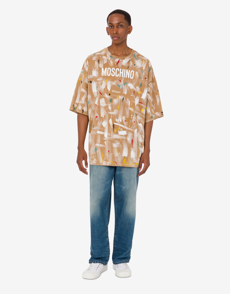 有机棉针织印花T恤 米色 Moschino 1