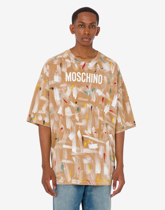 Printed organic cotton jersey T-shirt Beige Moschino 1