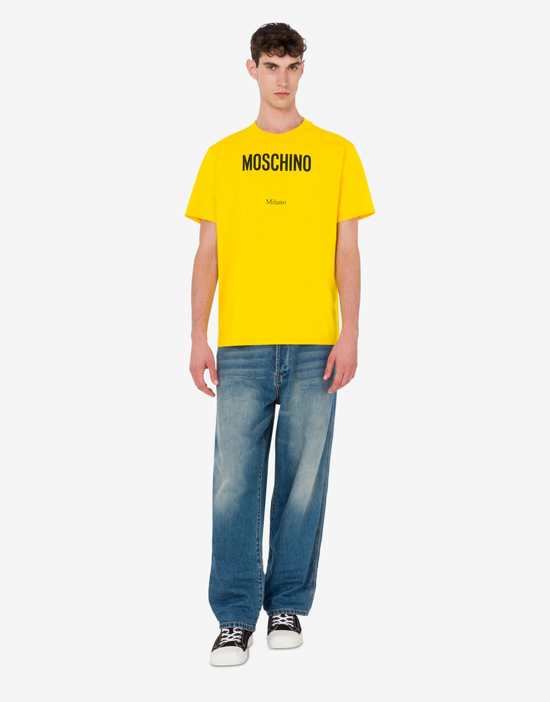 有机棉针织T恤，印花设计 黄色 Moschino 1