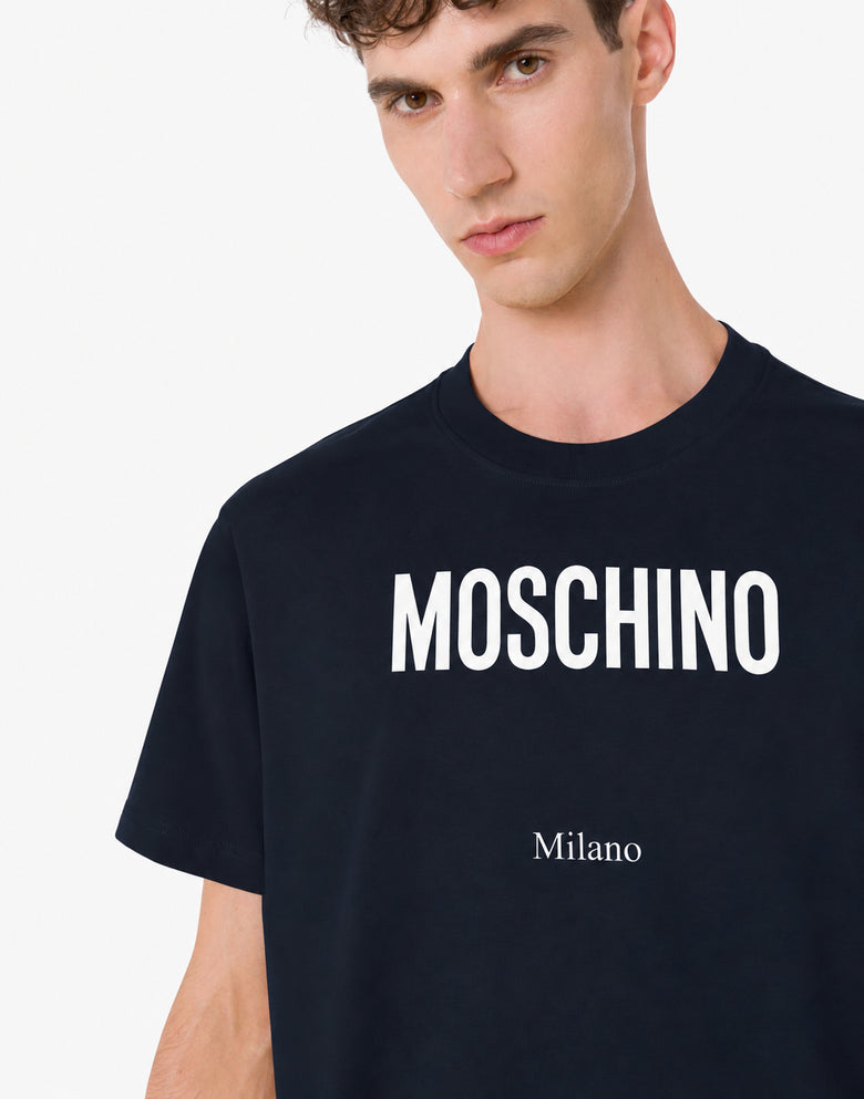 Camiseta estampada de jersey de algodón orgánico Azul oscuro Moschino 4