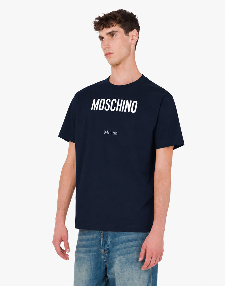 Camiseta estampada de jersey de algodón orgánico Azul oscuro Moschino 2