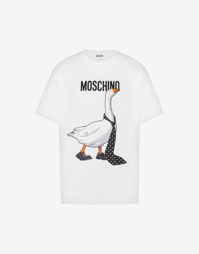 Camiseta de jersey de algodón orgánico Goose Blanco Moschino 0
