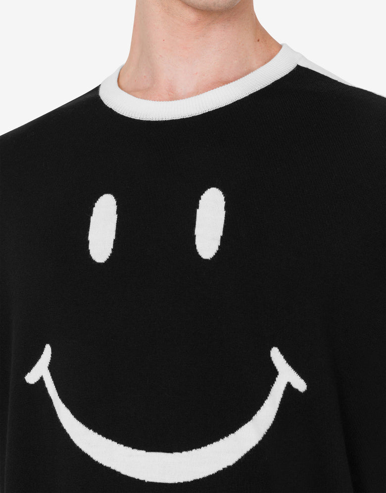 超细美利奴羊毛针织衫 Smiley® 黑色 Moschino 4