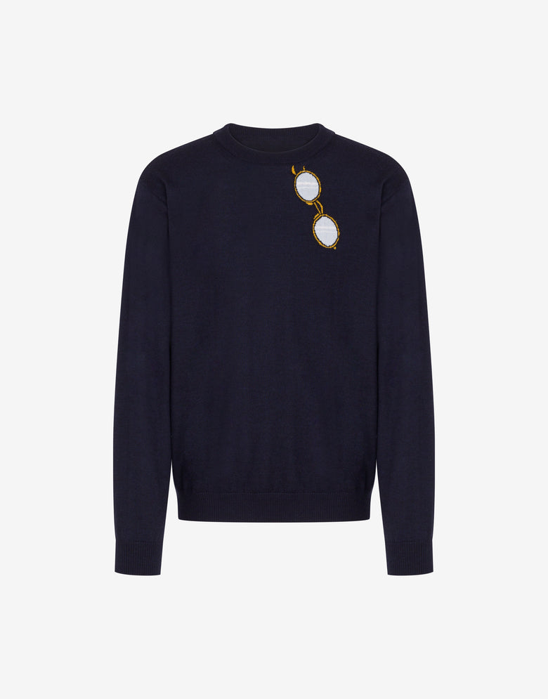 Extra-fine merino wool pullover with intarsia Dark blue Moschino 4