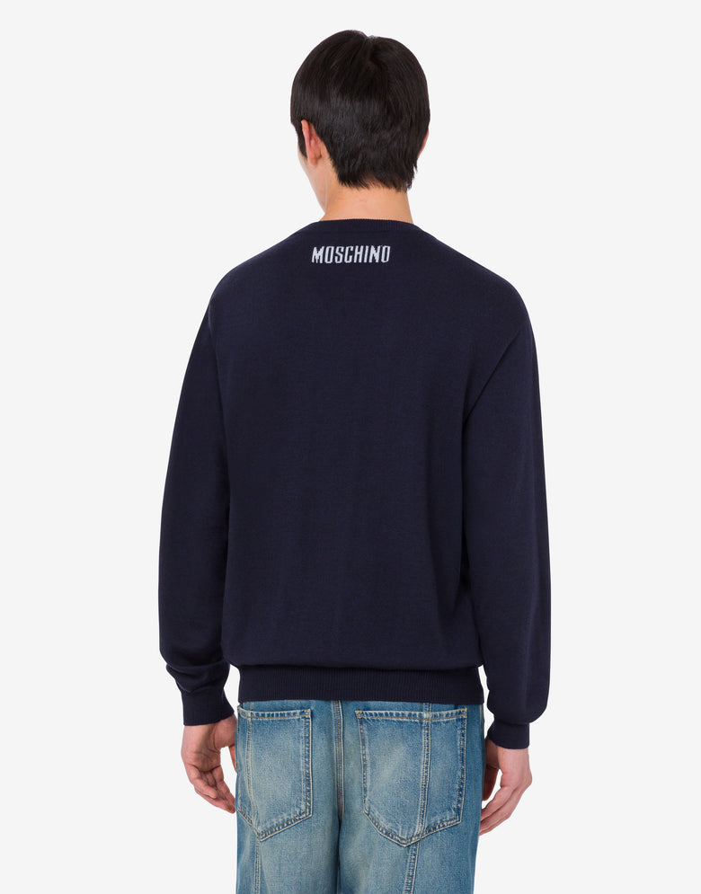 超细美利奴羊毛嵌花针织衫 深蓝色 Moschino 3