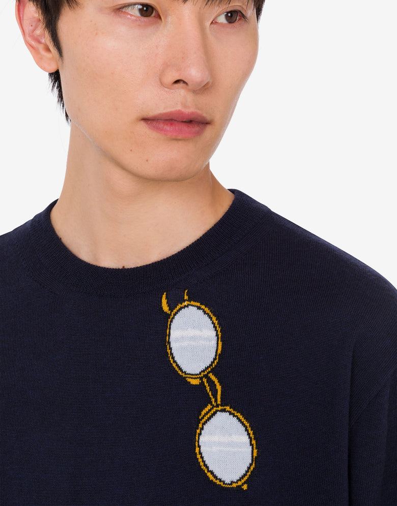 超细美利奴羊毛嵌花针织衫 深蓝色 Moschino 4