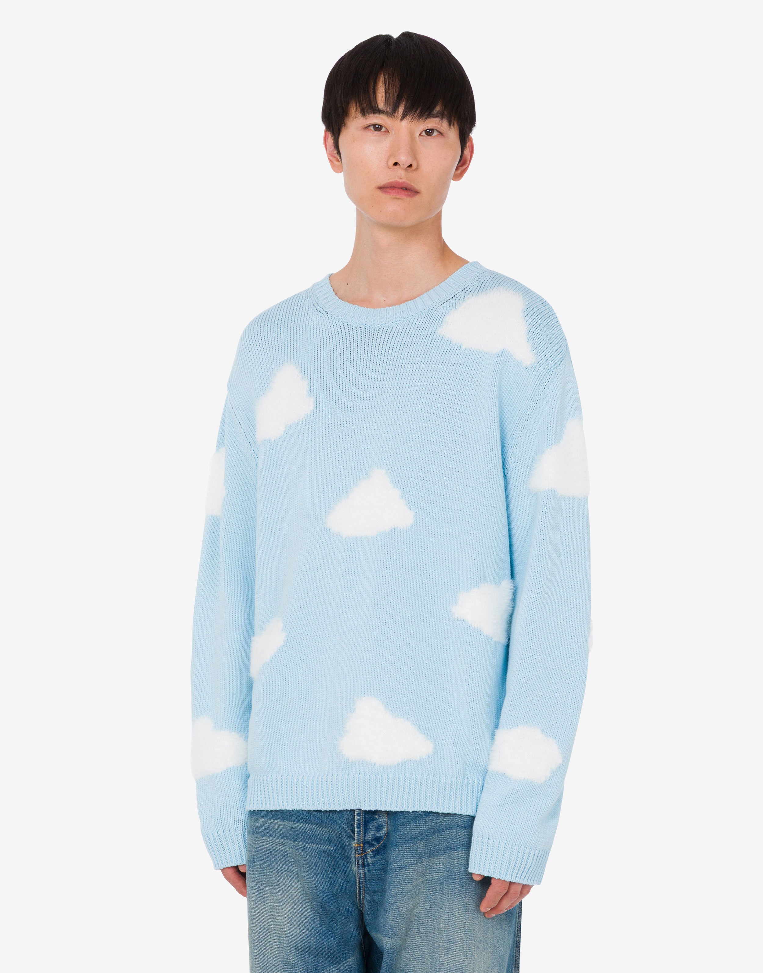 【archivio アルチビオ】ニットセーター（水色×白） Organic cotton blend pullover Archive Cloud | Moschino