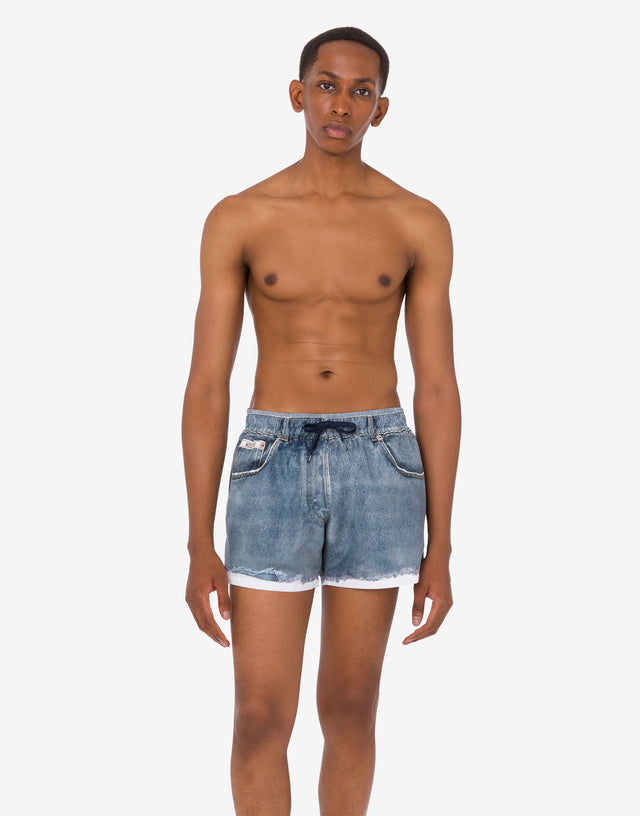 Bóxers de baño de nylon estampado Blue Denim Moschino 1