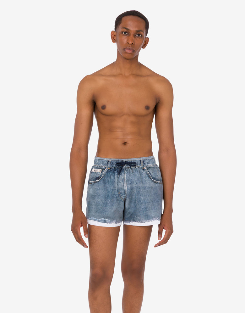 Bóxers de baño de nylon estampado Blue Denim Moschino 1